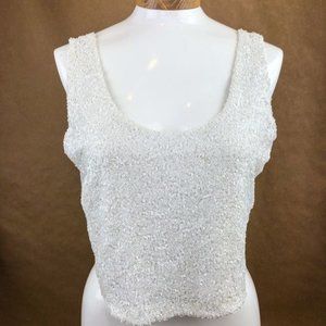 White Boutique Sequin Crop Tank Top NWT